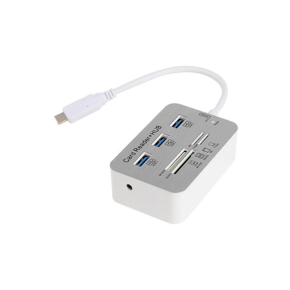 Hub USB 3.0 + Lecteur de cartes + USB-C vers USB-A / Blanc