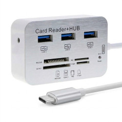 Hub USB 3.0 + Lecteur de cartes + USB-C vers USB-A / Blanc