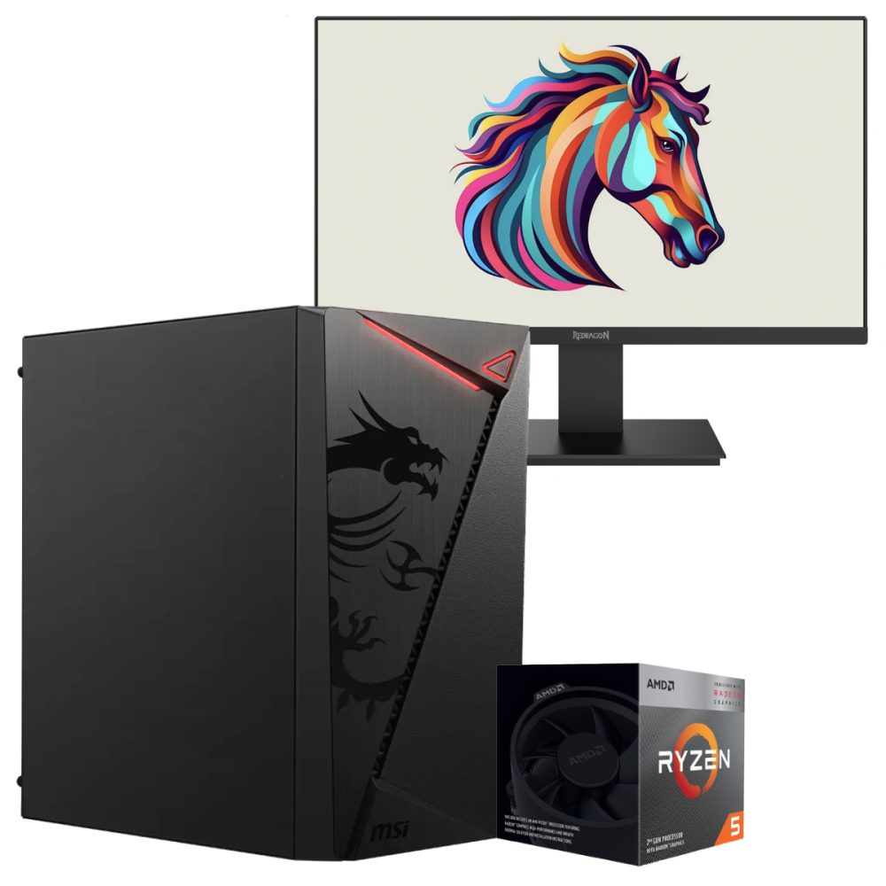 Setup Gamer Special Pc de Bureau Gaming / Ryzen 5 3400G / Vega / 8 Go Avec Écran Gaming REDRAGON 21.5" Full HD VA / 120 Hz