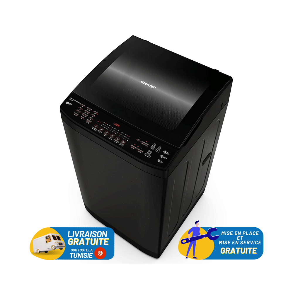 Machine à laver SHARP TOP 13KG Inverter / ES-TD13GBKP / Noir