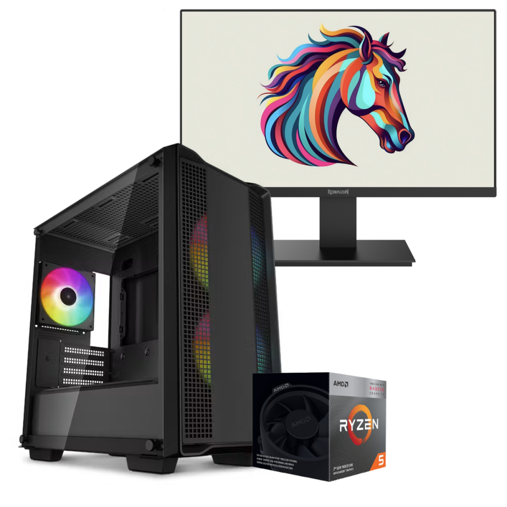 Setup Gamer Special Pc de Bureau Gaming / Ryzen 5 3400G / Vega / 16 Go Avec Écran Gaming REDRAGON 21.5" Full HD VA / 120 Hz