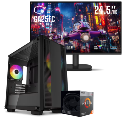 Setup Gamer Special Pc de Bureau Gaming / Ryzen 5 3400G / Vega 11 / 16 Go Avec Écran Gaming Cooler Master 24.5" Full HD IPS / 120 Hz