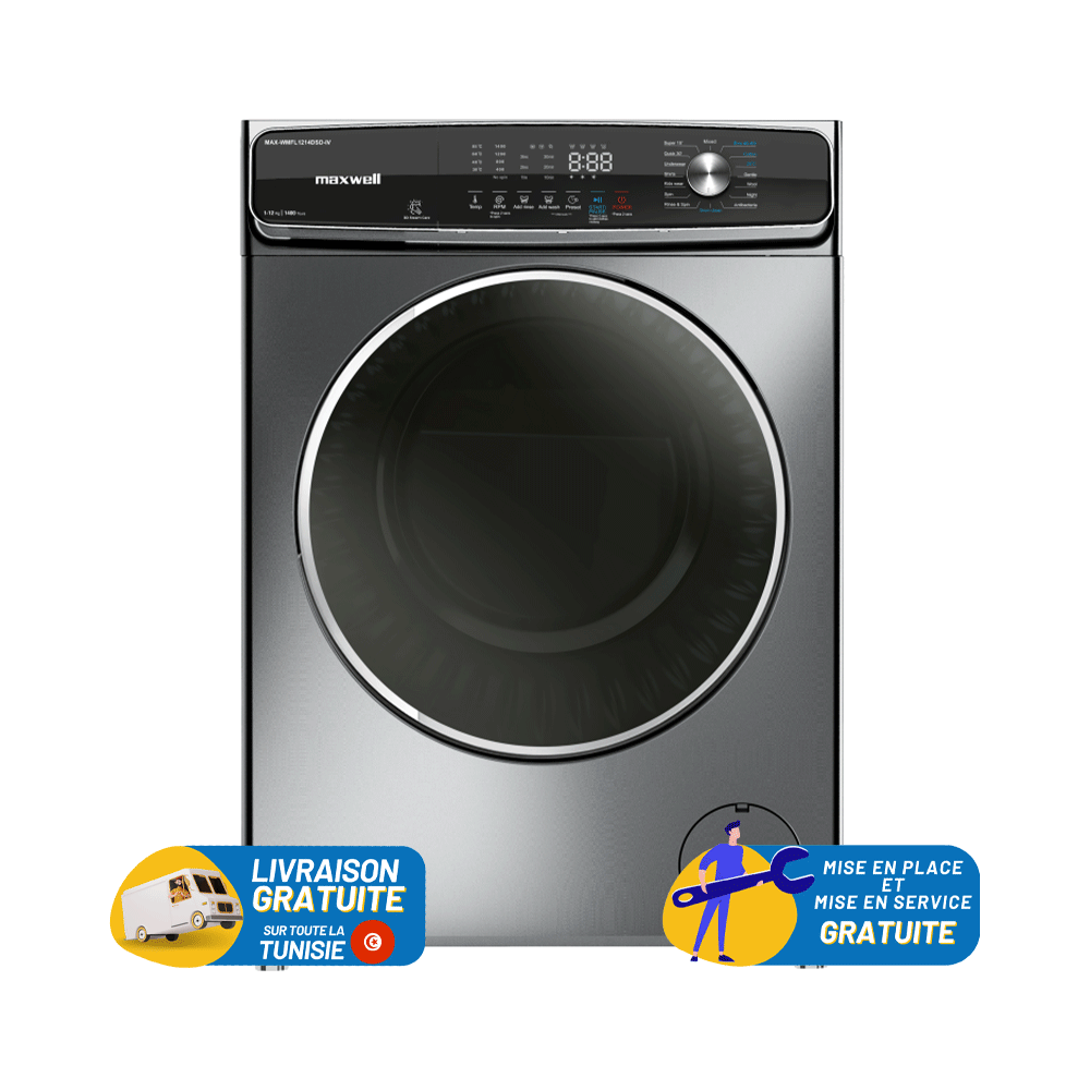 Lave Linge MAXWELL 12Kg INVERTER / MAX-WMFL1214DSD-IV / Dark Silver