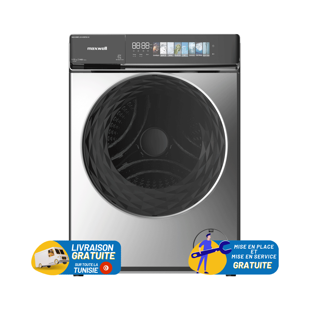 Lave Linge MAXWELL 12Kg INVERTER / MAX-WMFL1214DSFDC-IV / Dark Silver