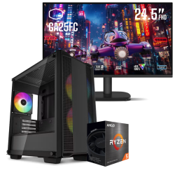 Setup Gamer Special Pc de Bureau Gaming / Ryzen 5 5500GT  / Vega 7 / 16 Go Avec Écran Gaming Cooler Master 24.5" Full HD IPS / 120 Hz