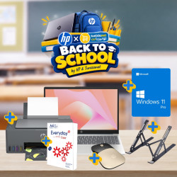 Pack Rentrée Scolaire: PC Portable HP i5 Silver + Imprimante HP Smart Tank 581 + Support PC + Souris HP sans fil + Rame Papier