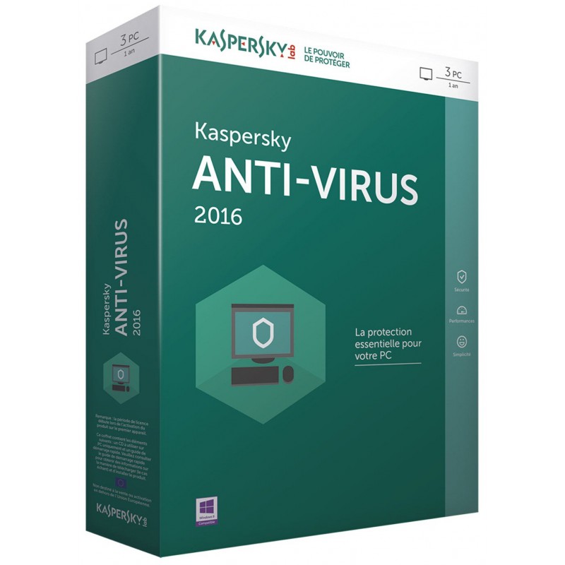 Kaspersky Anti-Virus 2016 - 1 an / 3 Pcs