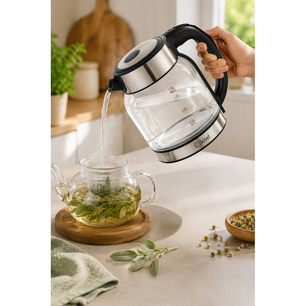 Bouilloire KIWI Verre avec lumiére 1.8 Litres / Noir