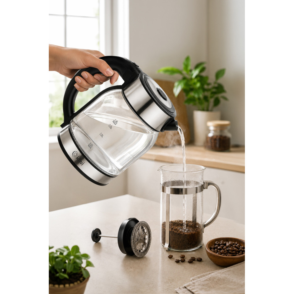Bouilloire KIWI Verre avec lumiére 1.8 Litres / Noir