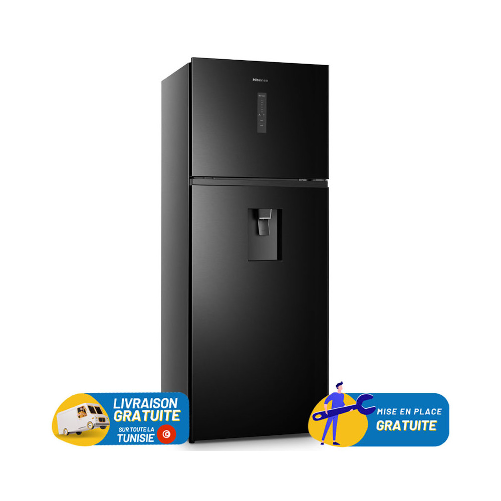 Réfrigérateur HISENSE INVERTER Double Portes 470Litres NoFrost / RT3N461NMF1 / Noir Premium avec Afficheur et Distributeur d'eau