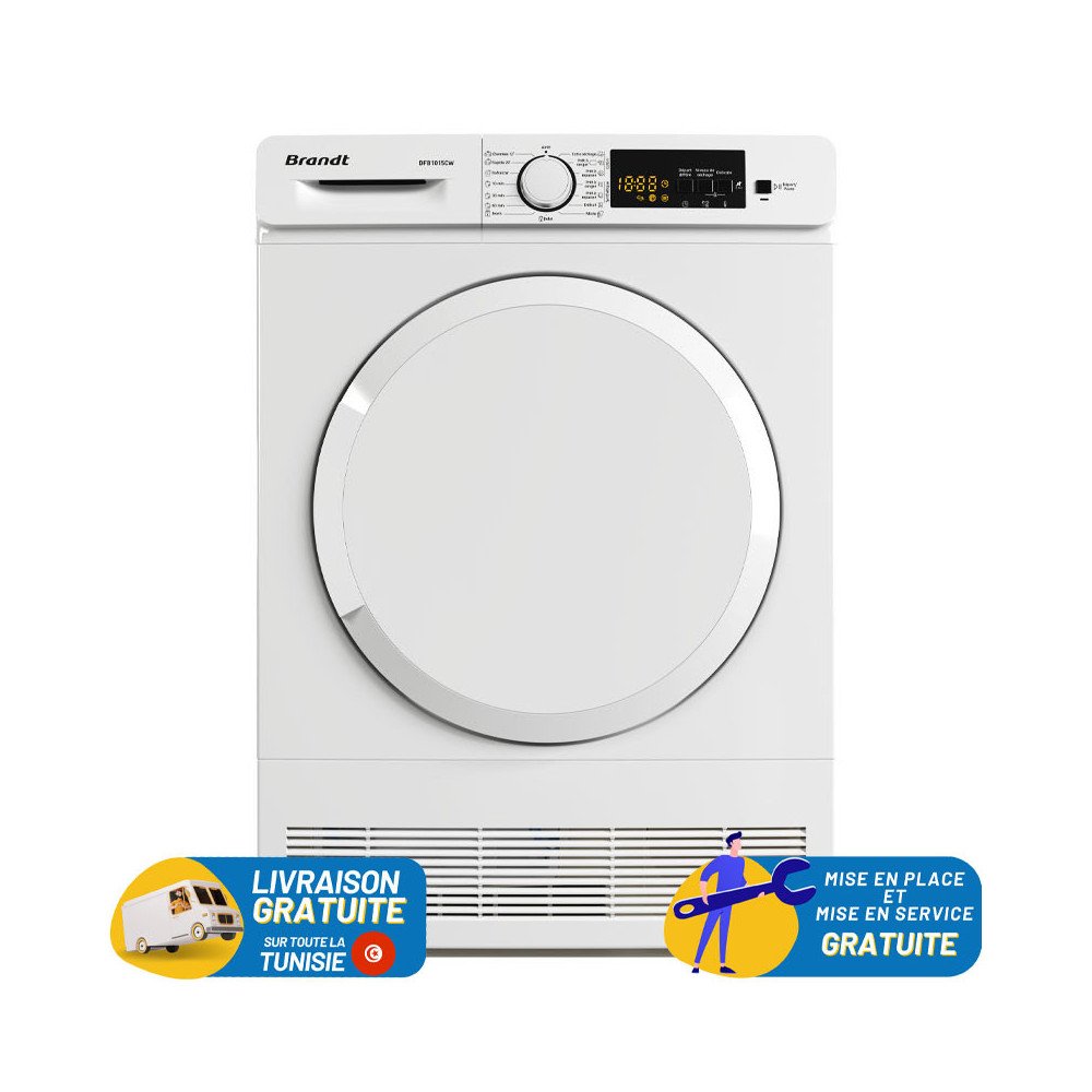 SECHE LINGE BRANDT 10 KG  Frontale BLANC / DFB1015CW