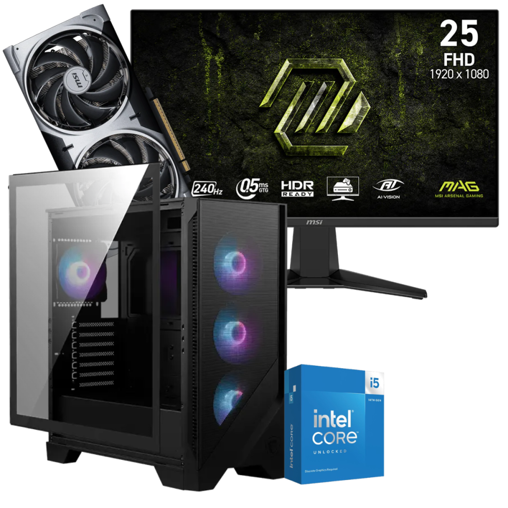 Setup Gamer Special Pc de Bureau Gaming / i5-14600KF / RTX 5070 12G / 32 Go Avec Écran Gaming MSI 24.5" Full HD Rapid IPS / 240 Hz