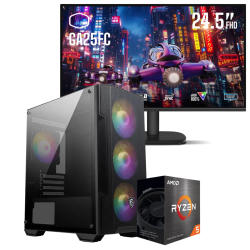 Setup Gamer Special Pc de Bureau Gaming / Ryzen 5 Pro 5650G / Vega 7 / 16 Go Avec Écran Gaming Cooler Master 24.5" Full HD IPS / 120 Hz