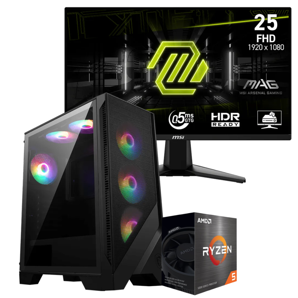 Setup Gamer Special Pc de Bureau Gaming / Ryzen 5 5600GT / Vega 7 / 16 Go Avec Écran Gaming MSI 24.5" Full HD IPS / 200 Hz