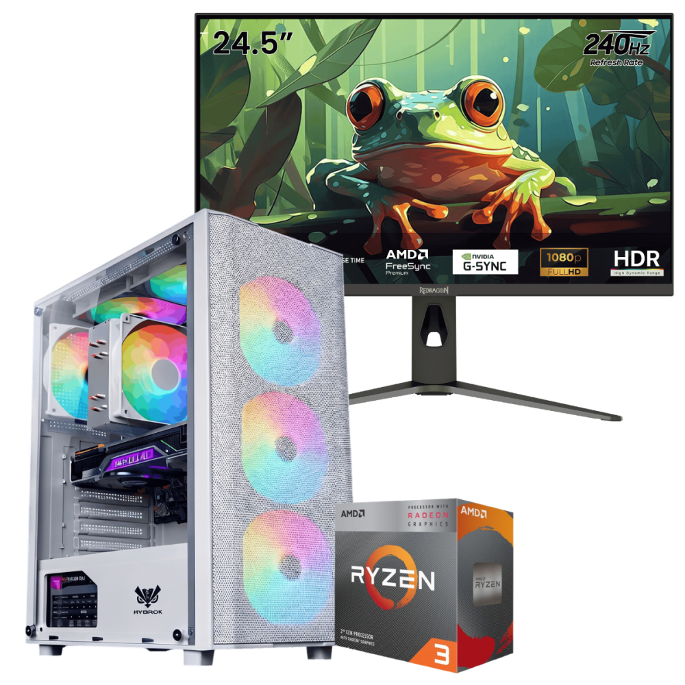Setup Gamer Special Pc de Bureau Gaming / Ryzen 3 3200G / Vega 8 / 16 Go Avec Écran Gaming Redragon 24.5" Full HD IPS / 240 Hz