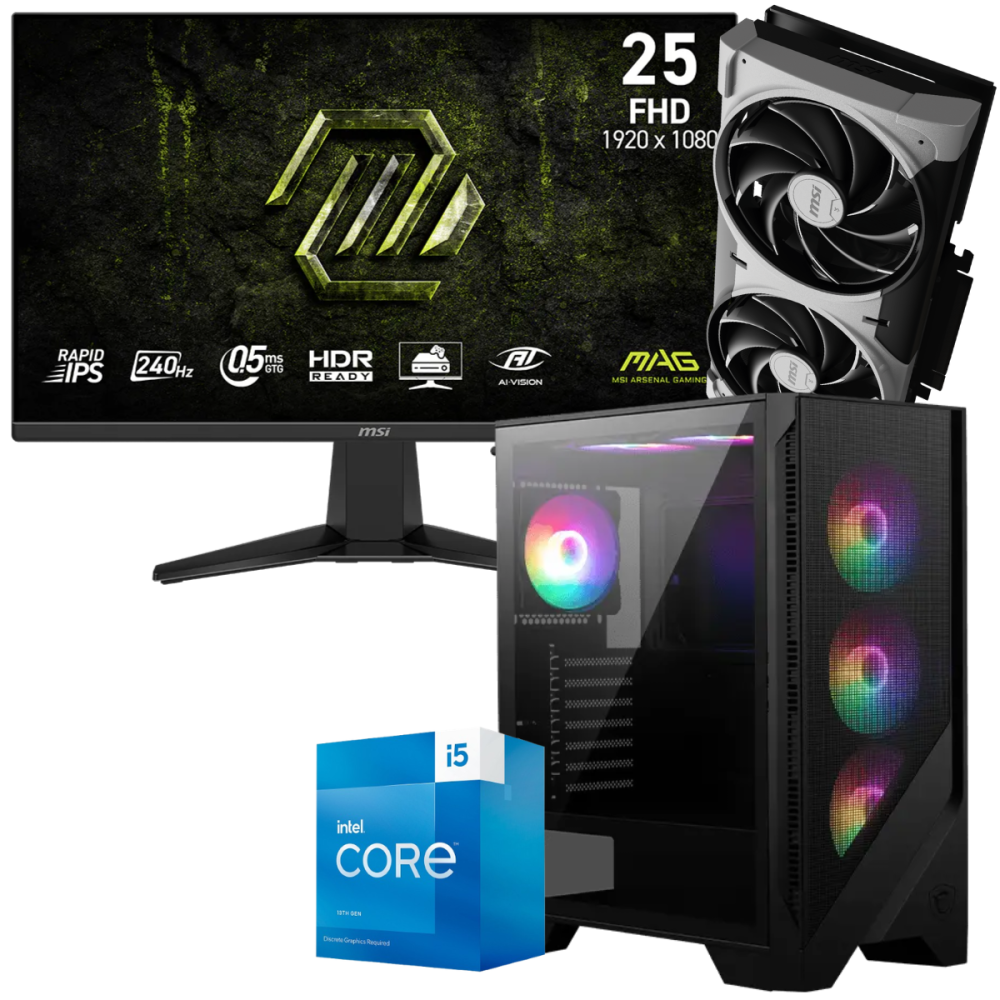 Setup Gamer Special Pc de Bureau Gaming / i5-13400F / RTX 5070 12G / 32 Go Avec Écran Gaming MSI 24.5" Full HD Rapid IPS / 240 Hz