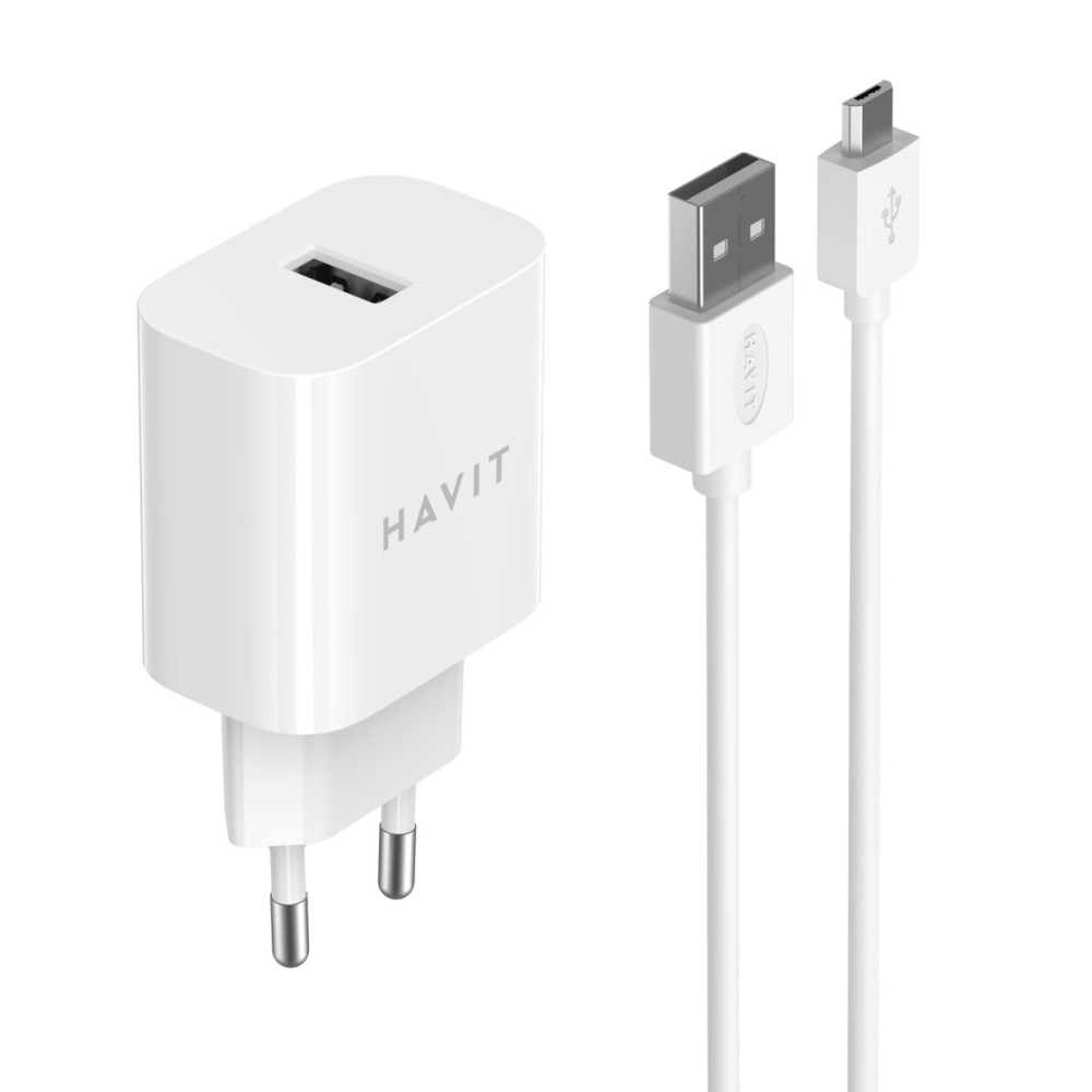 CHARGEUR SECTEUR 1 PORTS USB + MICRO CABLE HAVIT HV-ST111 / Blanc