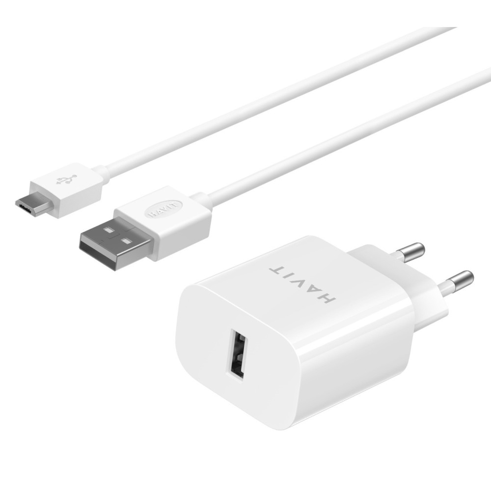 CHARGEUR SECTEUR 1 PORTS USB + MICRO CABLE HAVIT HV-ST111 / Blanc