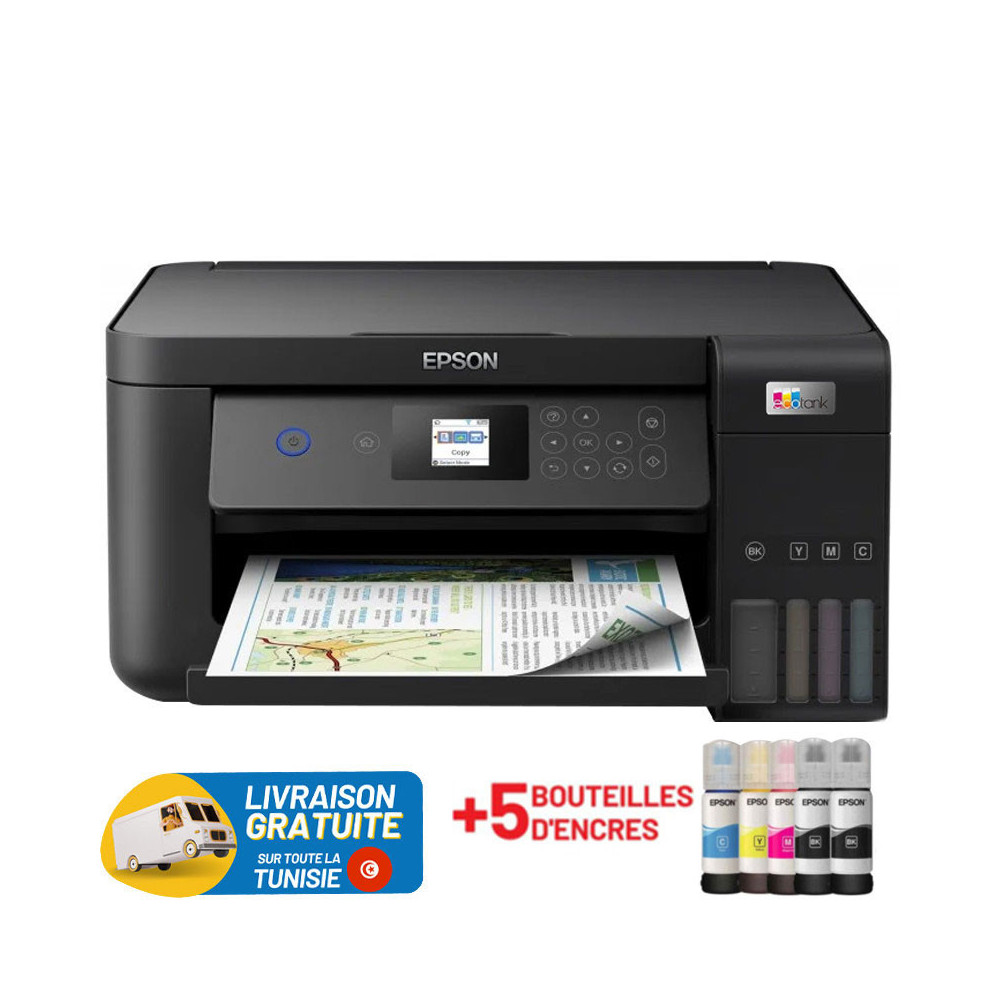 Imprimante Multifonction à réservoir intégré 3en1 couleur Epson ECOTANK L4260 / A4 /  WiFi + 5 Bouteilles d'encres Epson Incluses