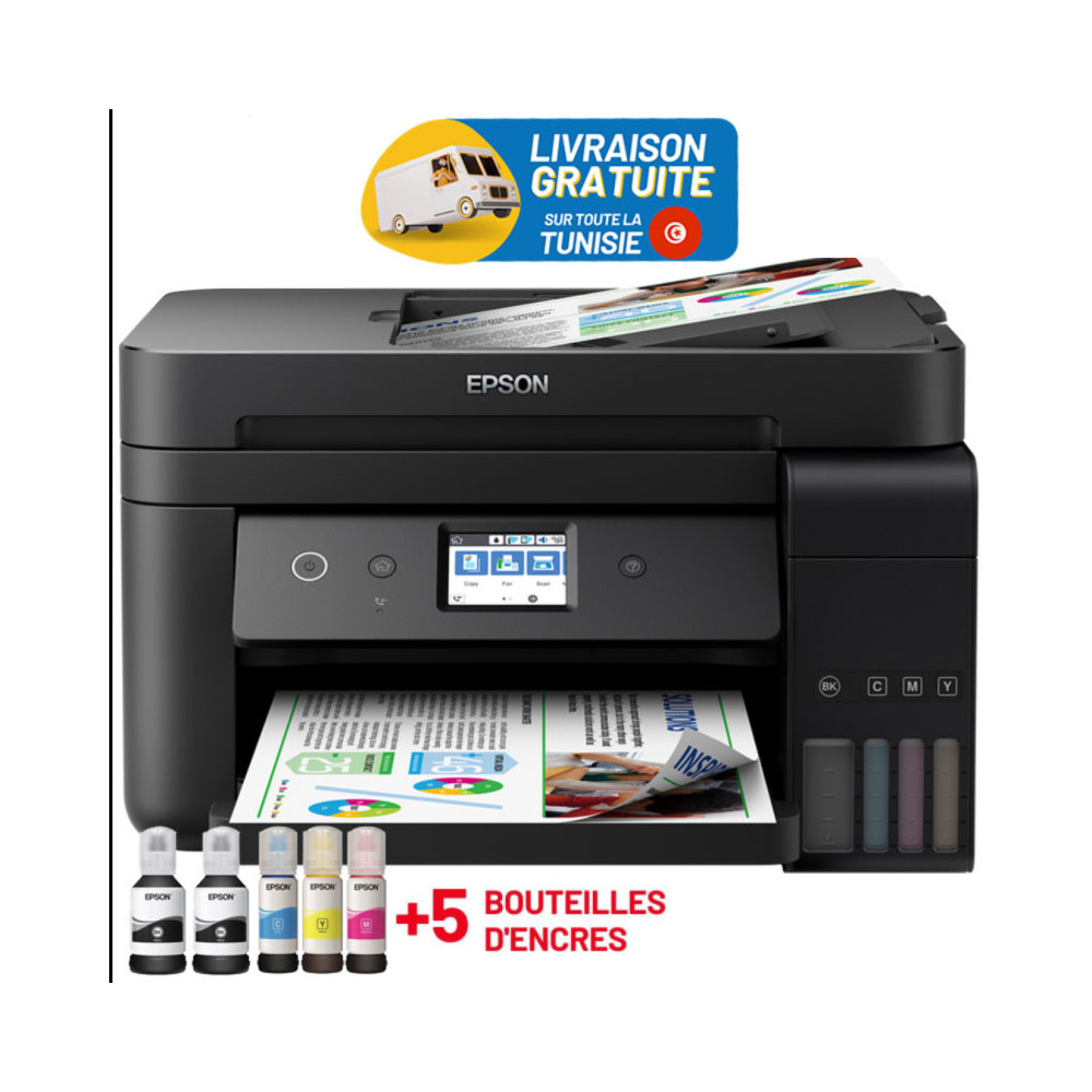Imprimante EcoTank L6290 4 en 1 couleur A4 / Recto Verso / Wi-Fi + 5 Bouteilles D'encres Epson Incluses