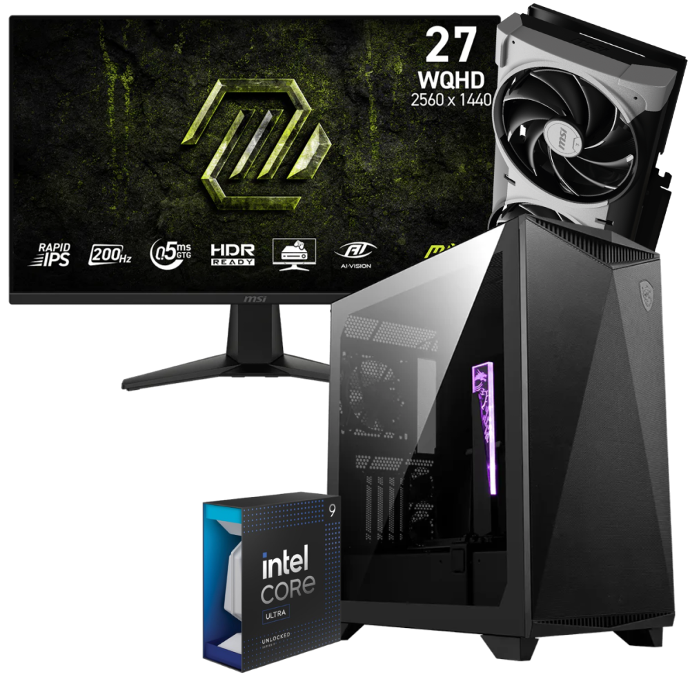 Setup Gamer Special Pc de Bureau Gaming / Ultra 9 285K / RTX 5070 12G / 64 Go DDR5 Avec Écran Gaming MSI 27" WQHD IPS / 200 Hz