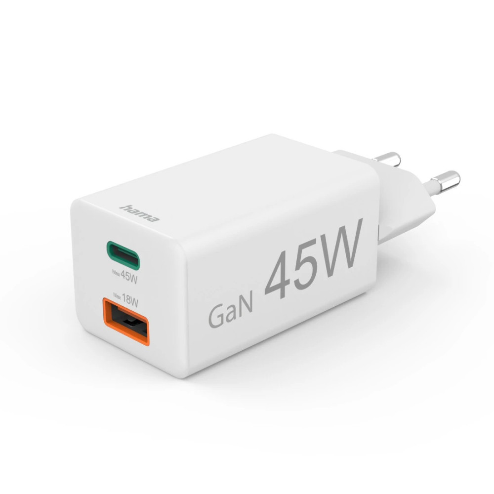 Chargeur rapide Hama USB-C/USB-A / PD 45W / Blanc