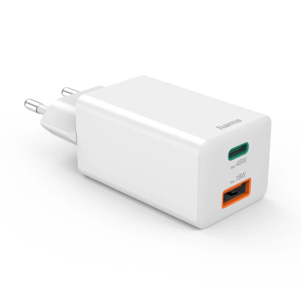 Chargeur rapide Hama USB-C/USB-A / PD 45W / Blanc