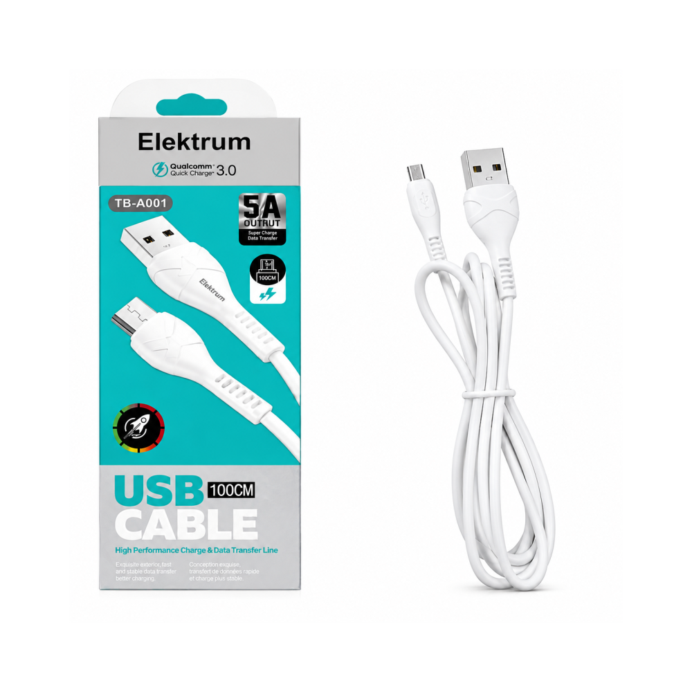Câble Charge Élektrum TB-A001 5A / Micro USB / Blanc