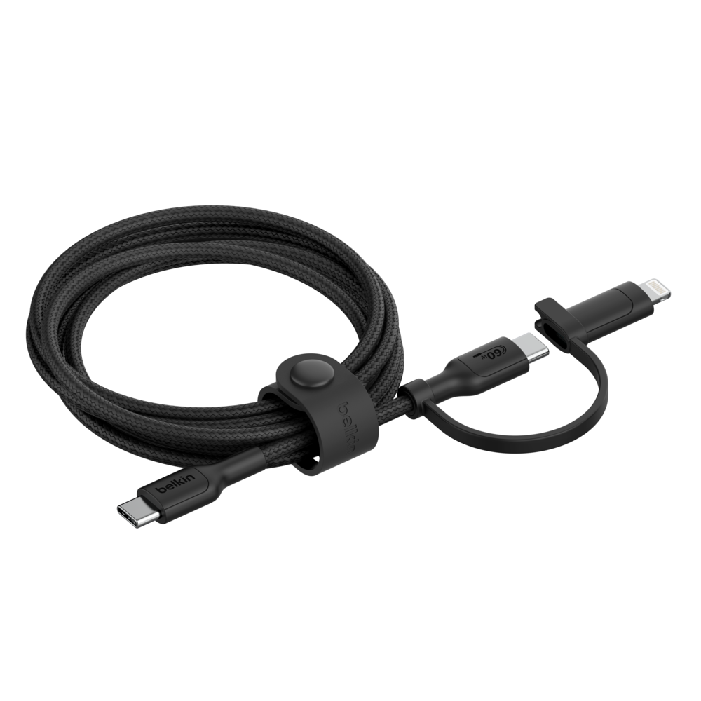 Câble BELKIN 2en-1 BoostCharge Pro avec Connecteurs USB-C et Lightning / Noir