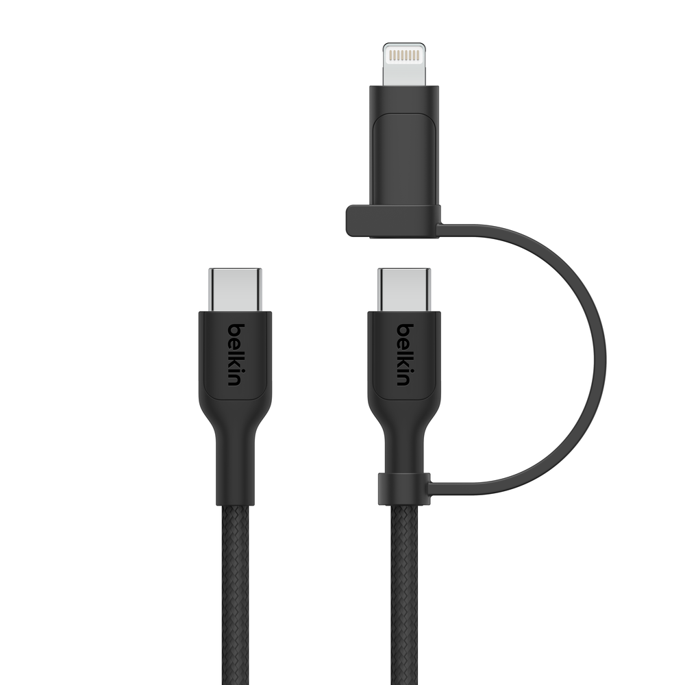 Câble BELKIN 2en-1 BoostCharge Pro avec Connecteurs USB-C et Lightning / Noir
