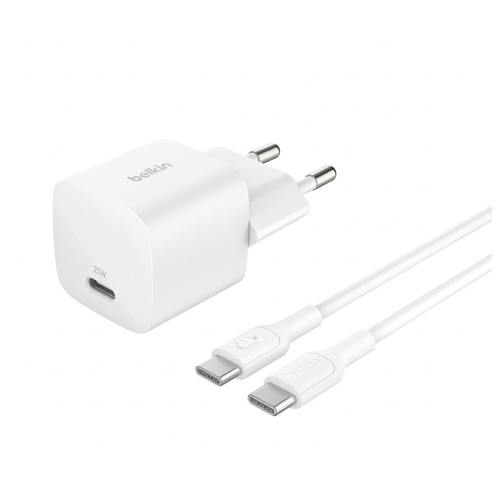 Chargeur secteur BELKIN BoostCharge USB-C 25 W / câble USB-C vers USB-C / Blanc