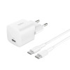 Chargeur secteur BELKIN BoostCharge USB-C 25 W / câble USB-C vers USB-C / Blanc