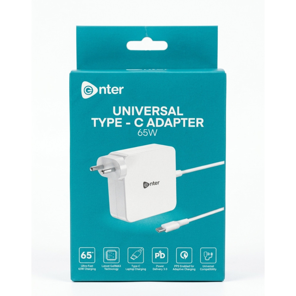 Chargeur PC Portable Adaptable Universel ENTER USB Type-C 65W