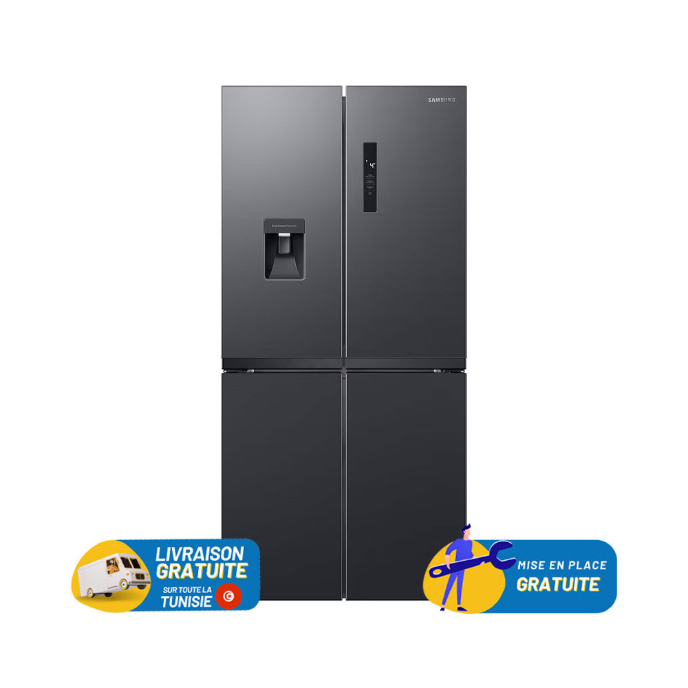 Réfrigérateur Side By Side SAMSUNG/ 4 Portes / 466 Litres No Frost / RF48A4010B4LV / Dark INOX avec Afficheur et Distributeur d'eau