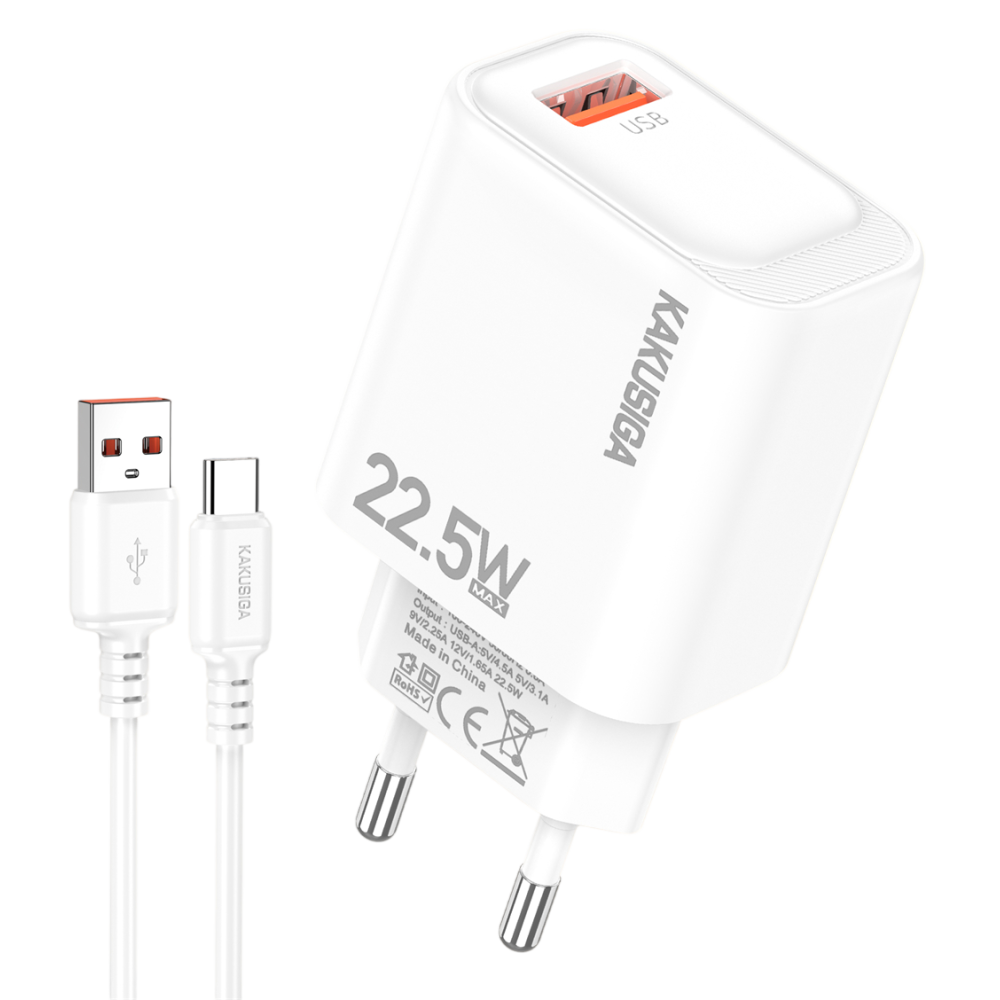 Chargeur KAKUSIGA KSC-1662 Avec Câble Type C / 22.5 W / Blanc