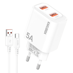 Chargeur KAKUSIGA KSC-1684 Avec Câble Type C / 2x Ports USB / Blanc