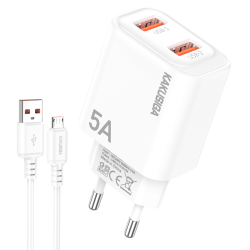 Chargeur KAKUSIGA KSC-1684 Avec Câble Micro USB / 2x Ports USB / Blanc