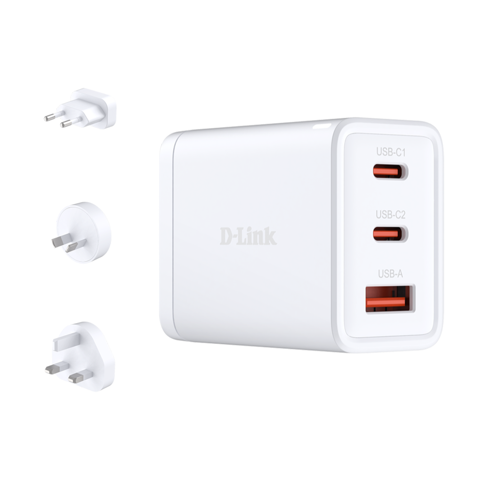 Chargeur D-LINK GaN 65W PD 3,0 Trois ports USB-C/USB-A / Blanc