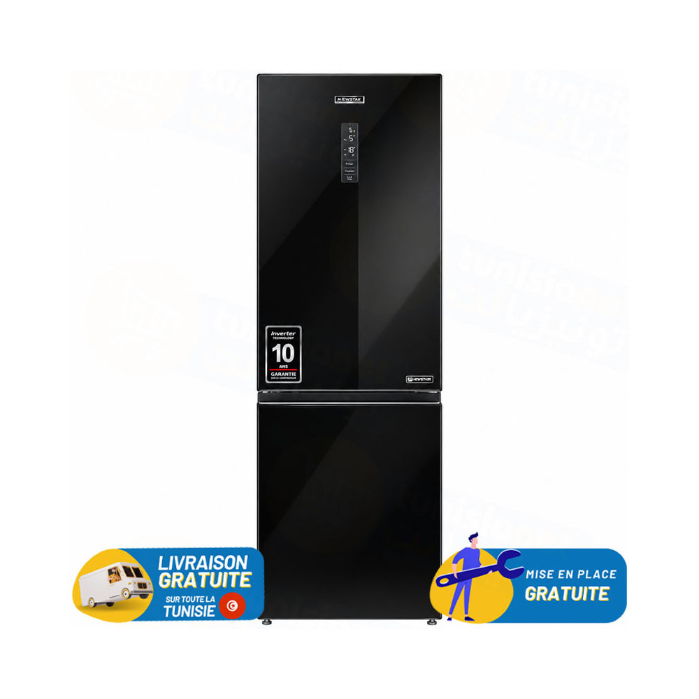 Réfrigérateur NEWSTAR combiné INVERTER 347 Litres No Frost / NC3470BG / Noir avec afficheur