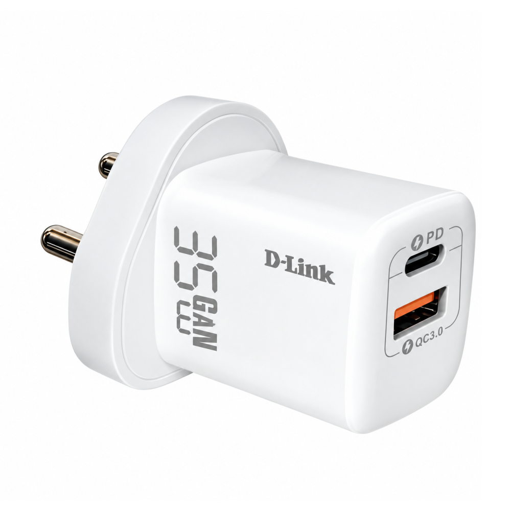 Chargeur D-LINK 35W  1xUSB A / 1x USB C / GaN 3 Technology / Over Voltage Protection / Blanc