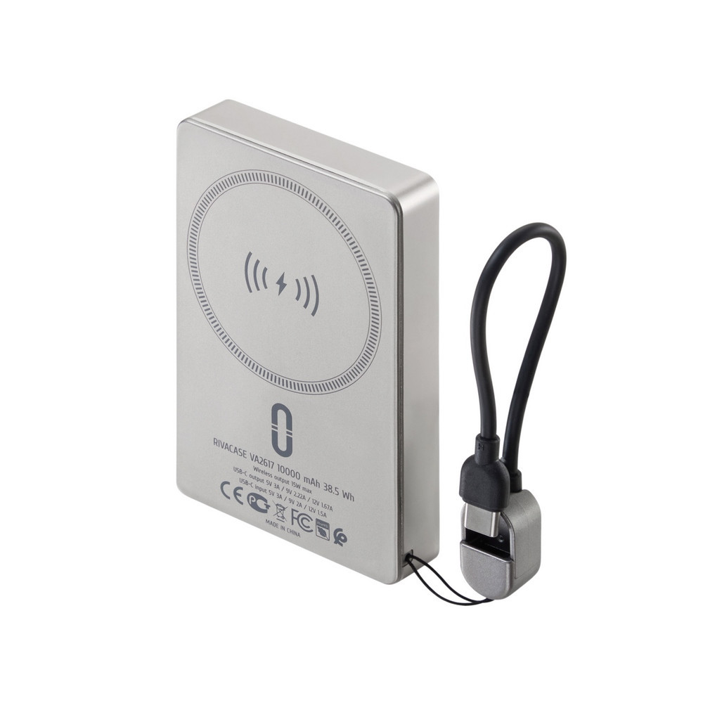 power Bank Magnetic RIVACASE VA2617 / 10000 Mah / 15W / Gris