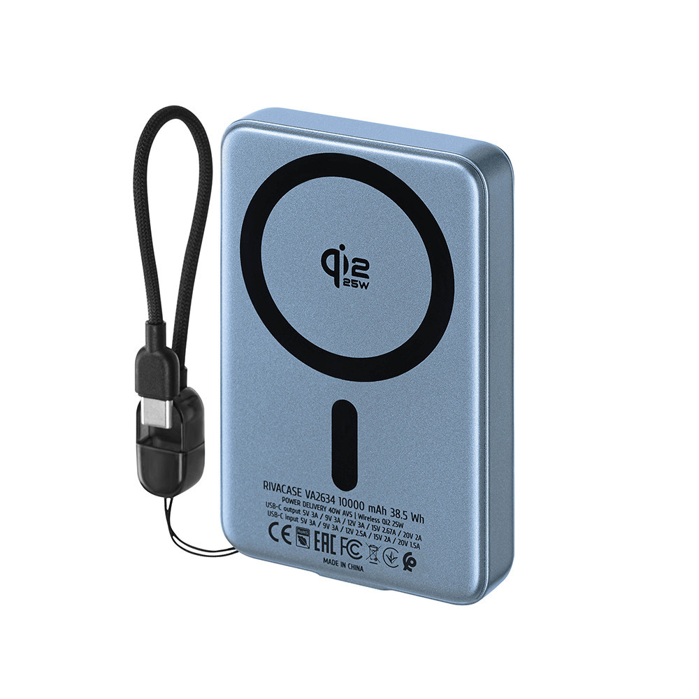 power Bank Magnetic RIVACASE VA2634 / 10000 Mah / 25W / Gris foncé