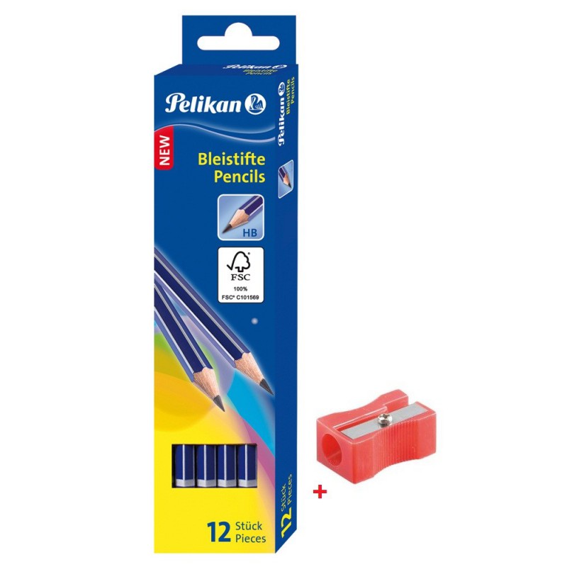 12x Crayons Graphites Pelikan HB + Taille crayons