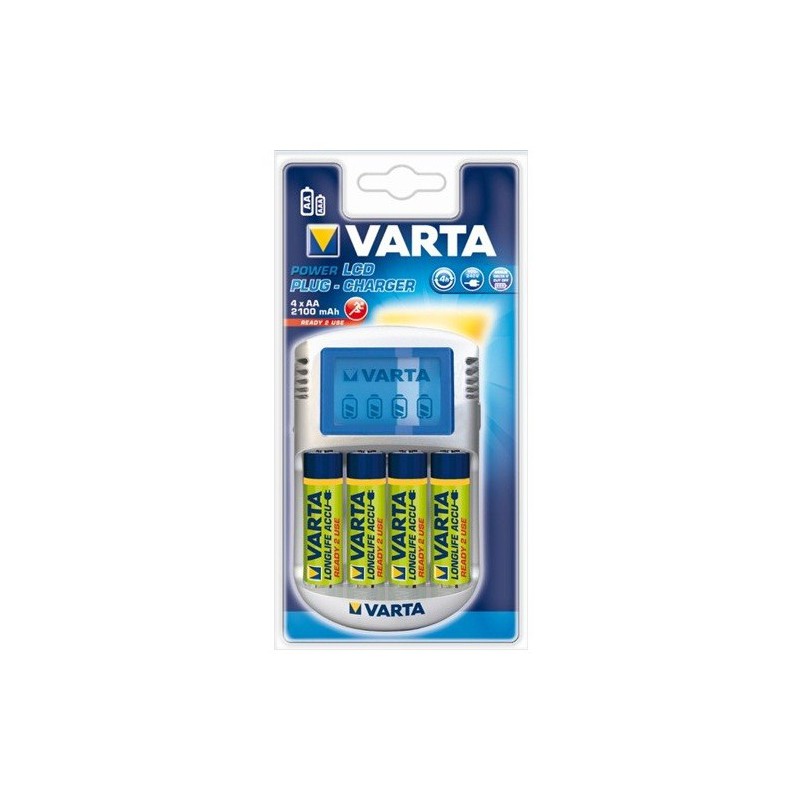 Chargeur de piles rechargeables Varta LCD Plug + 4 accus AA 2100mAh Ready  to Use
