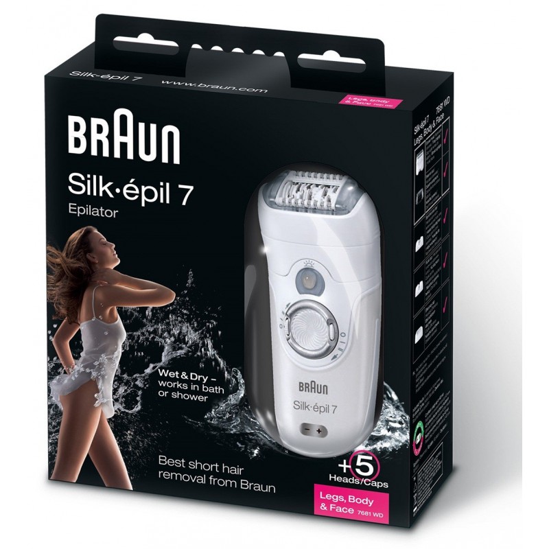 Épilateur et rasoir Silk-épil 7 - 7681 Étanche Sans fil Jambes, Corps et Visage avec 5 accessoires
