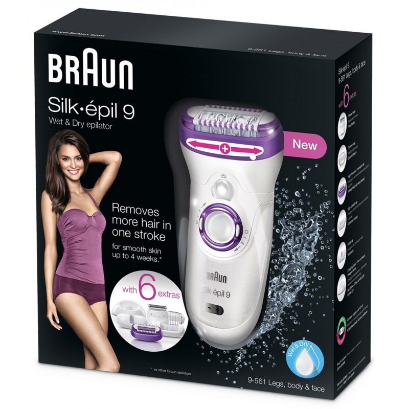 Épilateur Braun Silk-épil 9 SkinSpa 9-561 Étanche Sans fil avec 6 accessoires