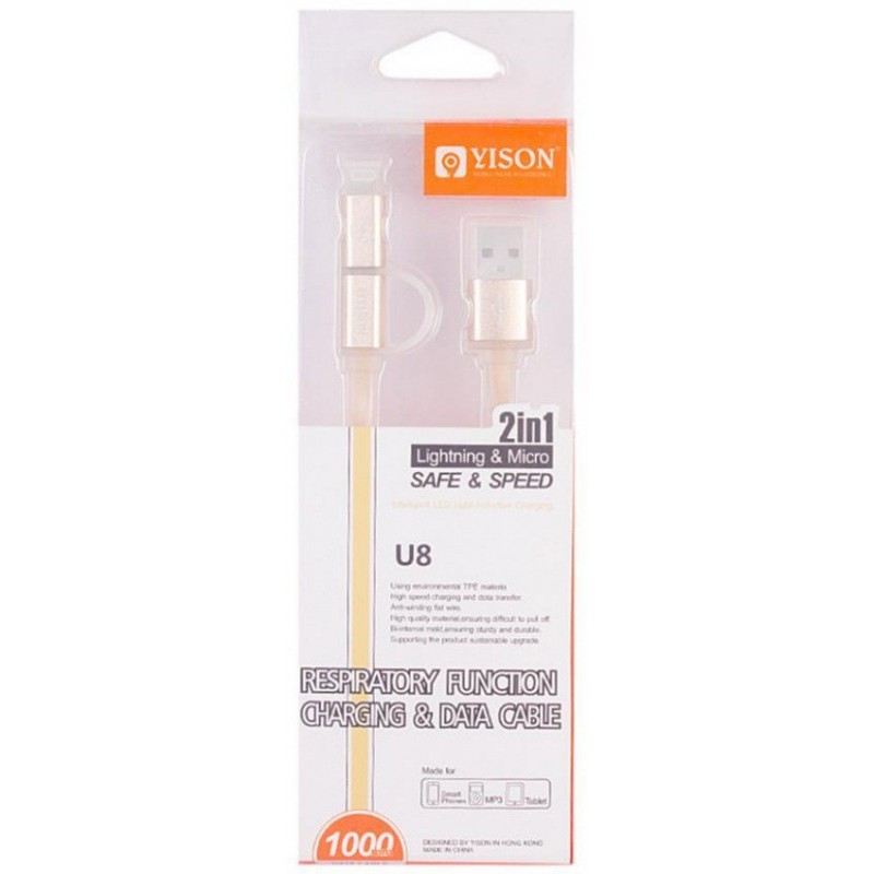 Câble YISON 2en1 USB vers Micro USB / Lightning / Gold