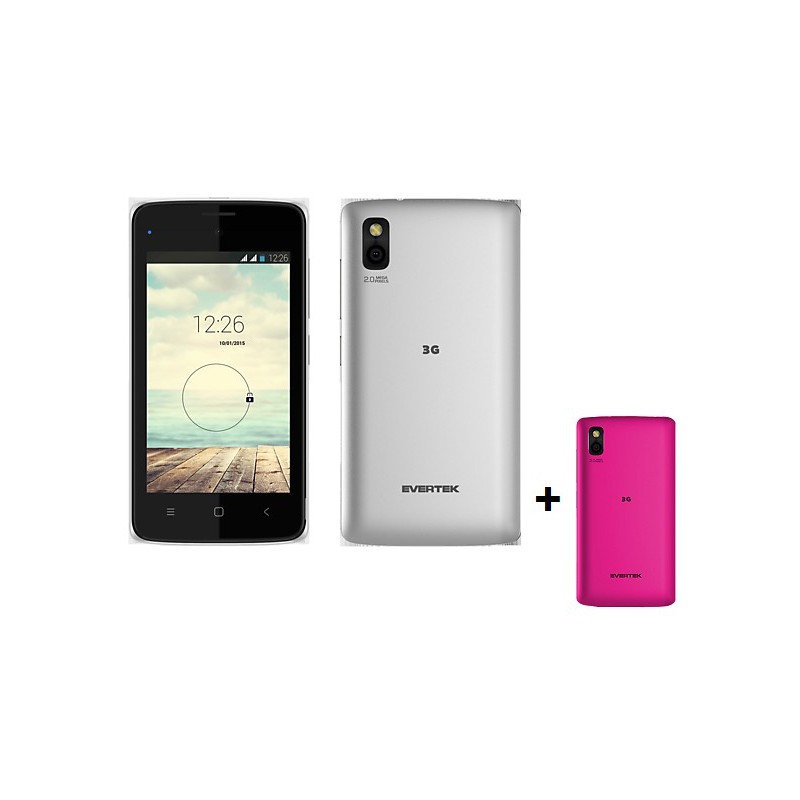 Téléphone Portable Evertek EverStar Q40 / Double SIM / Blanc + Coque Rose + SIM Offerte
