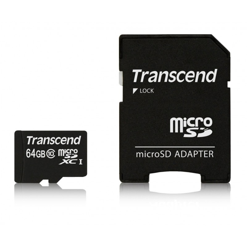 Carte Mémoire Transcend 64 Go microSDXC Classe 10 avec Adaptateur