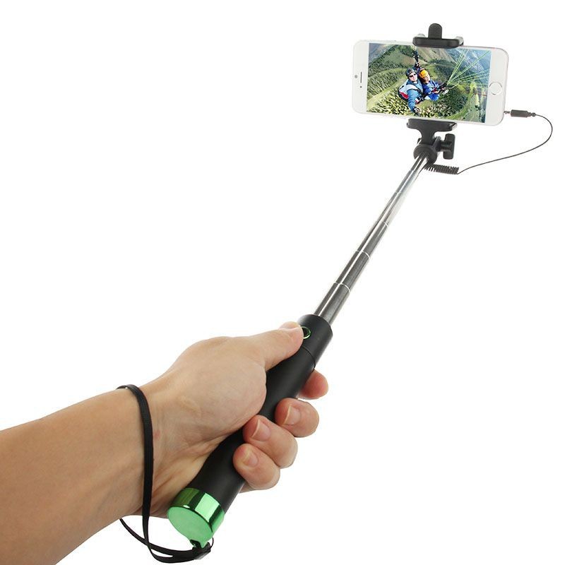 Perche télescopique selfie avec bouton intégré Vert